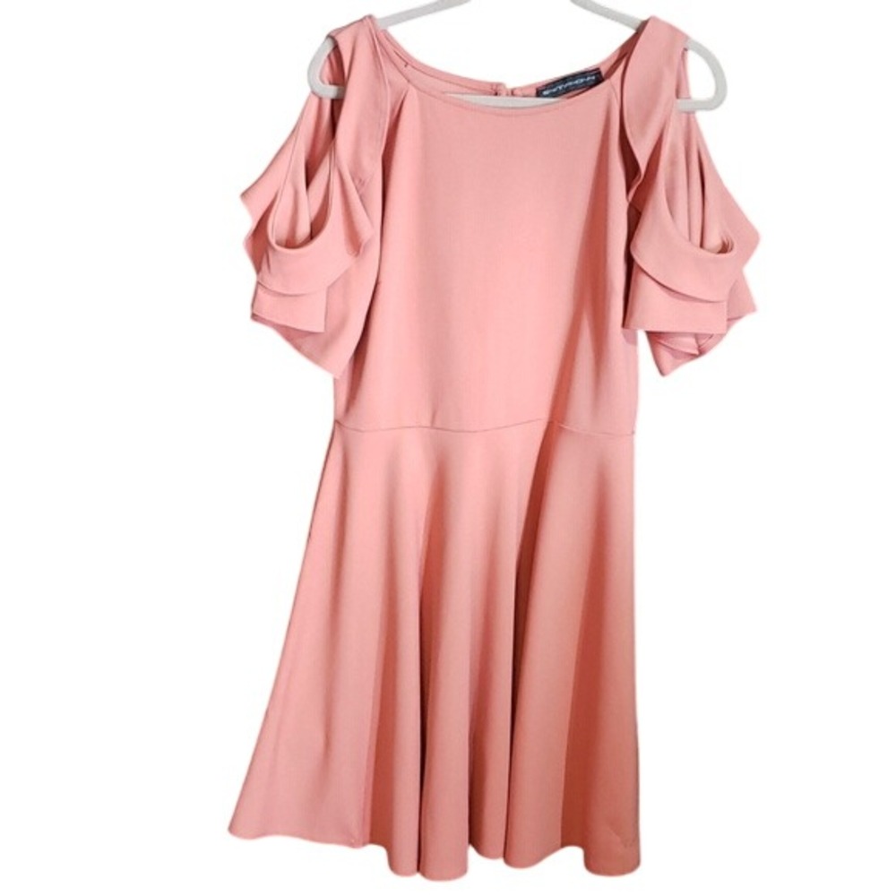 PLUS 1X XXL SYMPHONY + PLUS Cold Shoulder Ruffled Dress Pink Rusty Mauve Flutter